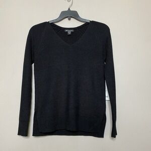 Athleta Hanover‎ V-Neck Sweater Merino Wool Blend Black Women's Size XXS